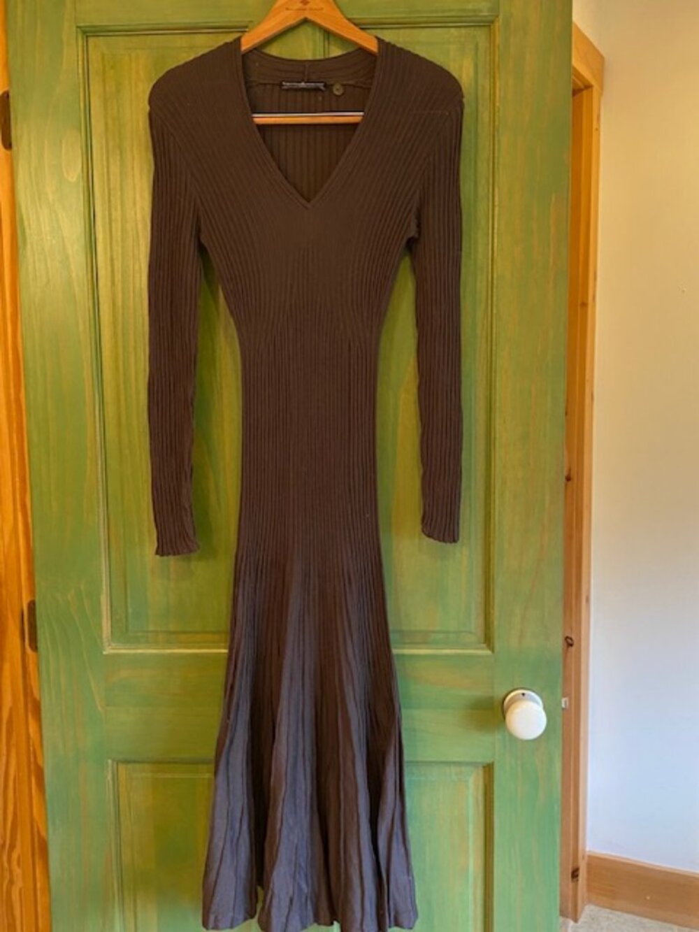 Peruvian Connection Slate Gray Ribbed Knit Midi Dress Long Sleeve XS